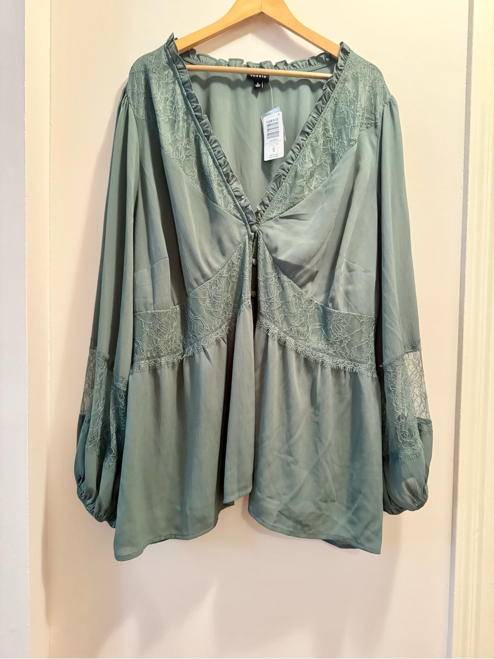 NWT Torrid Sage Green Lace Peplum Chiffon Blouse Romantic Button Top Size 5X